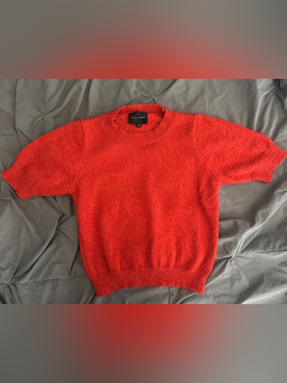 Line And Dot Women’s Small Fuzzy Orange Short-Sleeve Sweater. Super Stretchy.